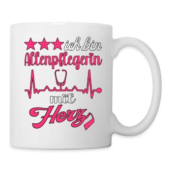 Pflegerin Altenpflegerin mit Herz Pflegekraft - Tasse - Weiß - Rechts