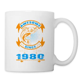 Awesome since 1980. Angel, Angler Geburtstag - Tasse - Weiß - Rechts