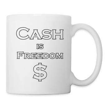 L’argent comptant est FREEDOM $ - blanc avec bordure noire - Mug blanc - blanc - Droite