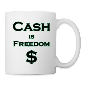 L’argent comptant est FREEDOM $ - noir avec bordure verte - Mug blanc - blanc - Droite