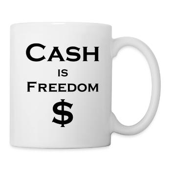 L’argent comptant est FREEDOM $ - noir avec bordure blanche - Mug blanc - blanc - Droite