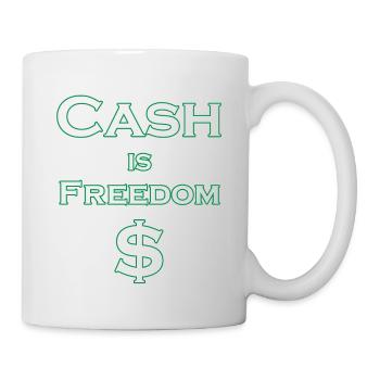 L’argent comptant est LIBERTÉ $ - blanc avec bordure verte - Mug blanc - blanc - Droite