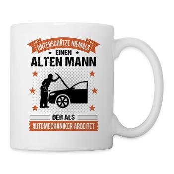 Automechaniker Alter Mann Spruch Herren Geschenk - Tasse - Weiß - Rechts