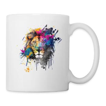 Löwengesicht Gesicht bunte Spritzmalerei - Tasse - Weiß - Rechts
