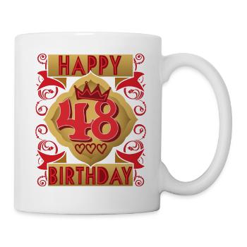 48. Geburtstag 48 Jahre alt Spruch, Vintage-Design - Tasse - Weiß - Rechts