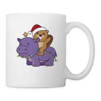 Weihnachts Hippo Biber frohe Weihnachten Hippo - Tasse - Weiß - Rechts