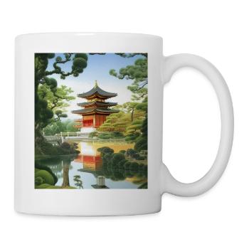 haruno japanese temple illustration japan - Mug - white - Right