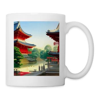 haruno japanese temple illustration japan - Mug - white - Right