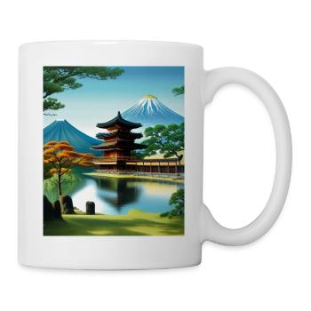 haruno japanese temple illustration japan - Mug - white - Right