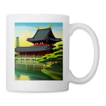 haruno japanese temple illustration japan - Mug - white - Right