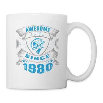 Awesome since 1980. Angel, Angler Geburtstag - Tasse - Weiß - Rechts