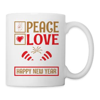 Réveillon du Nouvel An, Paix, Amour, Bonne Année - Mug blanc - blanc - Droite