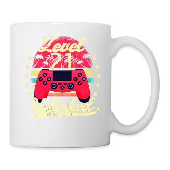 Level 21 Unlocked Männer Gamer Geburtstag Level - Tasse - Weiß - Rechts