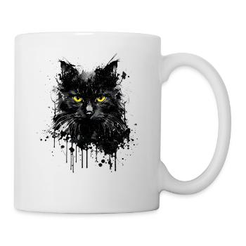 Schwarze Katze gelbe Augen Maulkorb Tinte - Tasse - Weiß - Rechts