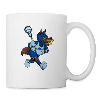Cartoon Wolf plays lacrosse - Mug - white - Right