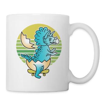 Triceratops comic-style dinosaurs on skateboard. - Mug - white - Right
