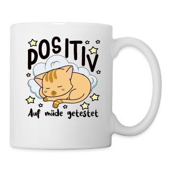 Positiv auf müde getestet Katzen Wolke Katzenmama - Tasse - Weiß - Rechts