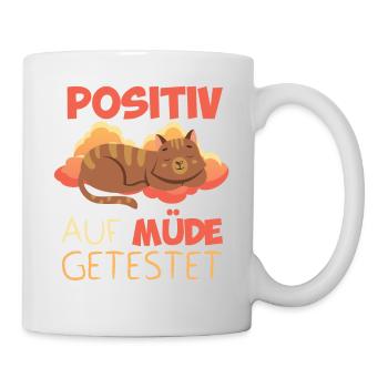 Positiv Auf Müde Getestet Katzen Schlafshirt Damen - Tasse - Weiß - Rechts