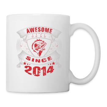 Awesome since 2014. Angel, Angler Geburtstag - Tasse - Weiß - Rechts