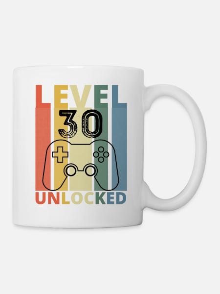 Level 30 Freigeschalteter lustiger Gamer-Geburtstag - Tasse - Weiß