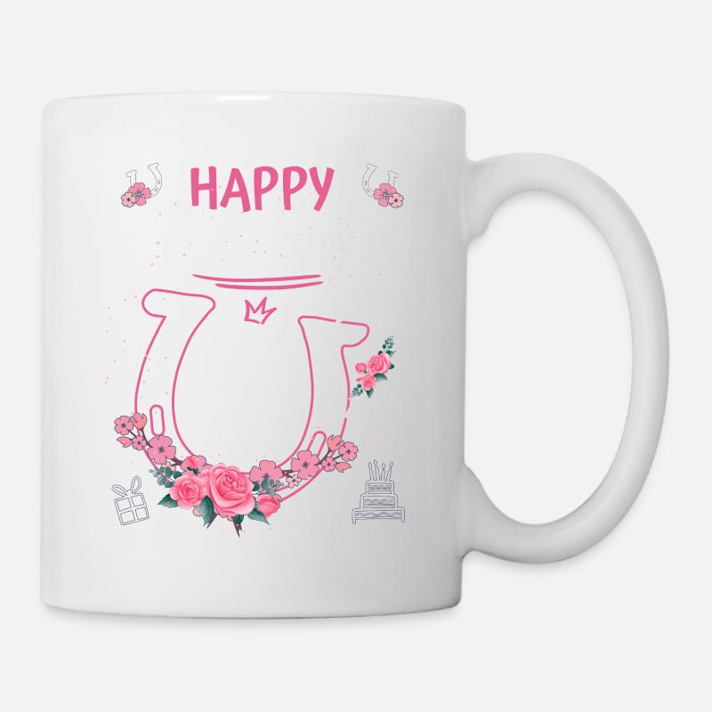 Pferde Geburtstag - Mädchen reiten Hufeisen 7 - Tasse - Weiß
