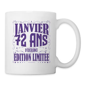 Janvier 72 ans. Cadeau 72 ans janvier anniversaire - Mug blanc - blanc - Droite