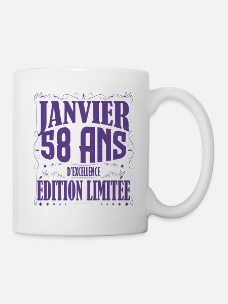 Janvier 58 ans. Cadeau 58 ans janvier anniversaire - Mug blanc - blanc