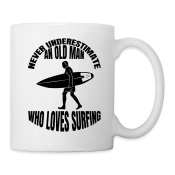 Female surfer riding waves surfing surfboard surfing instructor - Mug - white - Right