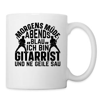 Morgens Müde Abends Blau Ich bin Gitarrist Und Ne - Tasse - Weiß - Rechts