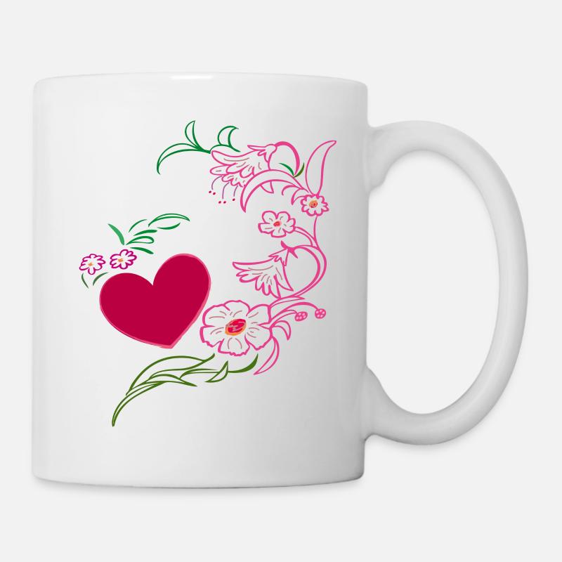 Blumenranke mit Herz - Tasse - Weiß