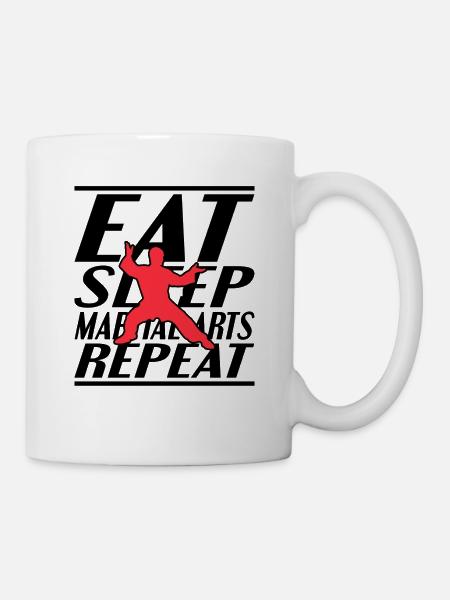 Essen Schlafen Kampfsport - Tasse - Weiß
