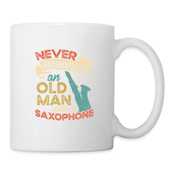 Old man with a saxophone jazz musician - Mug - white - Right