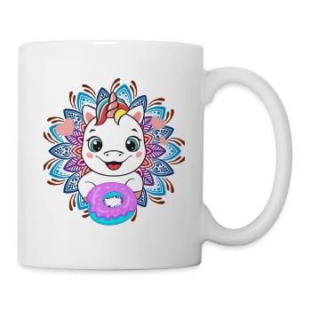 Bébé licorne gourmand de donuts - Mug blanc - blanc - Droite