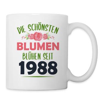 Jahrgang 1988 Blumen Spruch Geburtstag Geschenk - Tasse - Weiß - Rechts