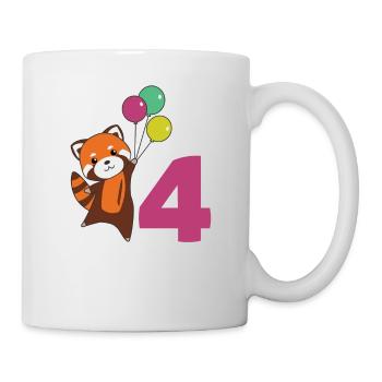 Roter Panda vierter Geburtstag Luftballons Kinder - Tasse - Weiß - Rechts
