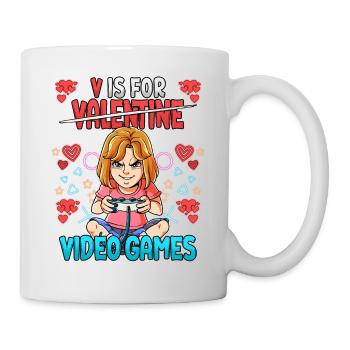 V Is For Video Games Valentinstag Gamer - Tasse - Weiß - Rechts