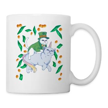 Geldregen Irland Katze Einhorn grün St Patricks Da - Tasse - Weiß - Rechts