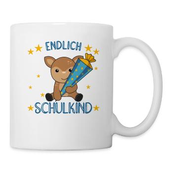 Endlich Schulkind Reh Schultüte Schule Einschulung - Tasse - Weiß - Rechts