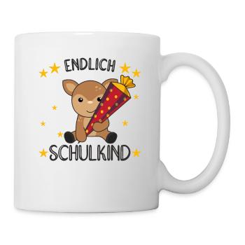 Endlich Schulkind Reh Schultüte Schule Einschulung - Tasse - Weiß - Rechts