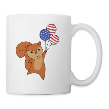 Squirrel flies balloons usa cute animals - Mug - white - Right