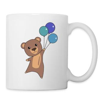 Bear flies up with balloons - Mug - white - Right