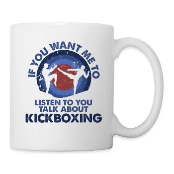 Voulez-vous que j’écoute parler de kickboxing? - Mug blanc - blanc - Droite