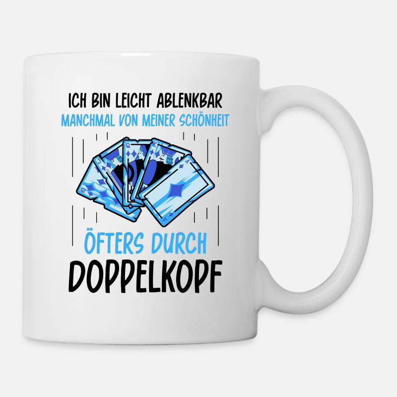 Ich bin leicht ablenkbar öfters durch Doppelkopf - Tasse - Weiß