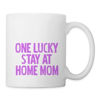 One Lucky Stay At Home MOM Retro Funny T-Shirt - Tasse - Weiß - Rechts