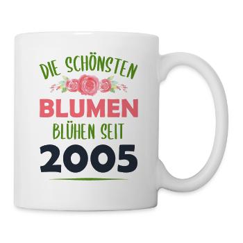 Jahrgang 2005 Blumen Spruch Geburtstag Geschenk - Tasse - Weiß - Rechts
