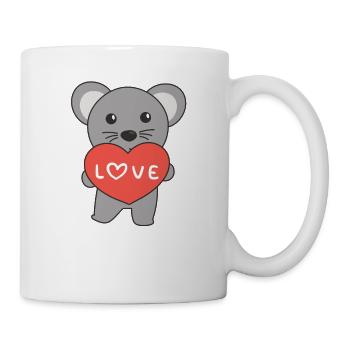 Maus zum Valentinstag süße Tiere mit Herzen - Tasse - Weiß - Rechts