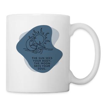 Sonne, Mond, Meer, Welle, Minimalist Design, blau - Tasse - Weiß - Rechts