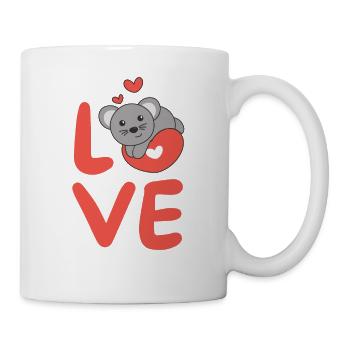 Maus zum Valentinstag süße Tiere mit Herzen Love - Tasse - Weiß - Rechts