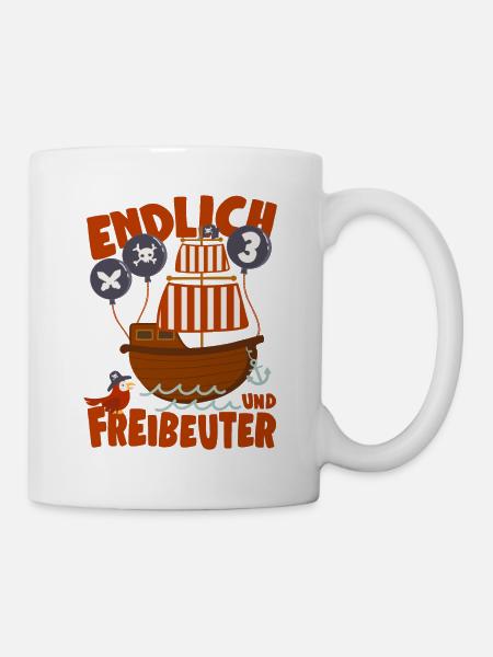Piratenschiff Endlich 3 Jahre Junge Geburtstag - Tasse - Weiß