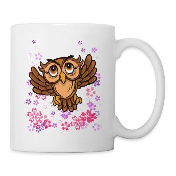 brown owl with flowers - Mug - white - Right